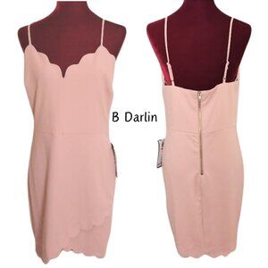 B Darlin Juniors Scallop V-Neck Faux-Wrap Pink Spag Strap Bodycon Dress SZ 15/16